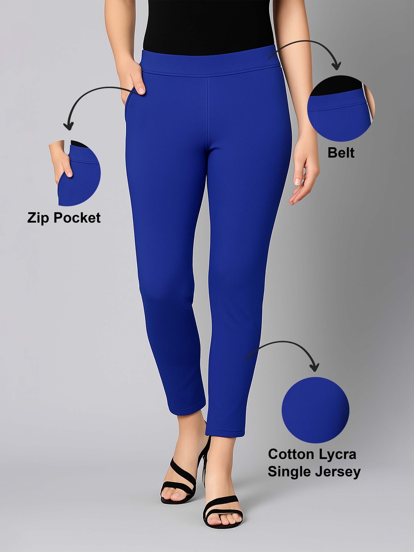 Royal Blue Women's Cotton Lycra Solid Straight Pant