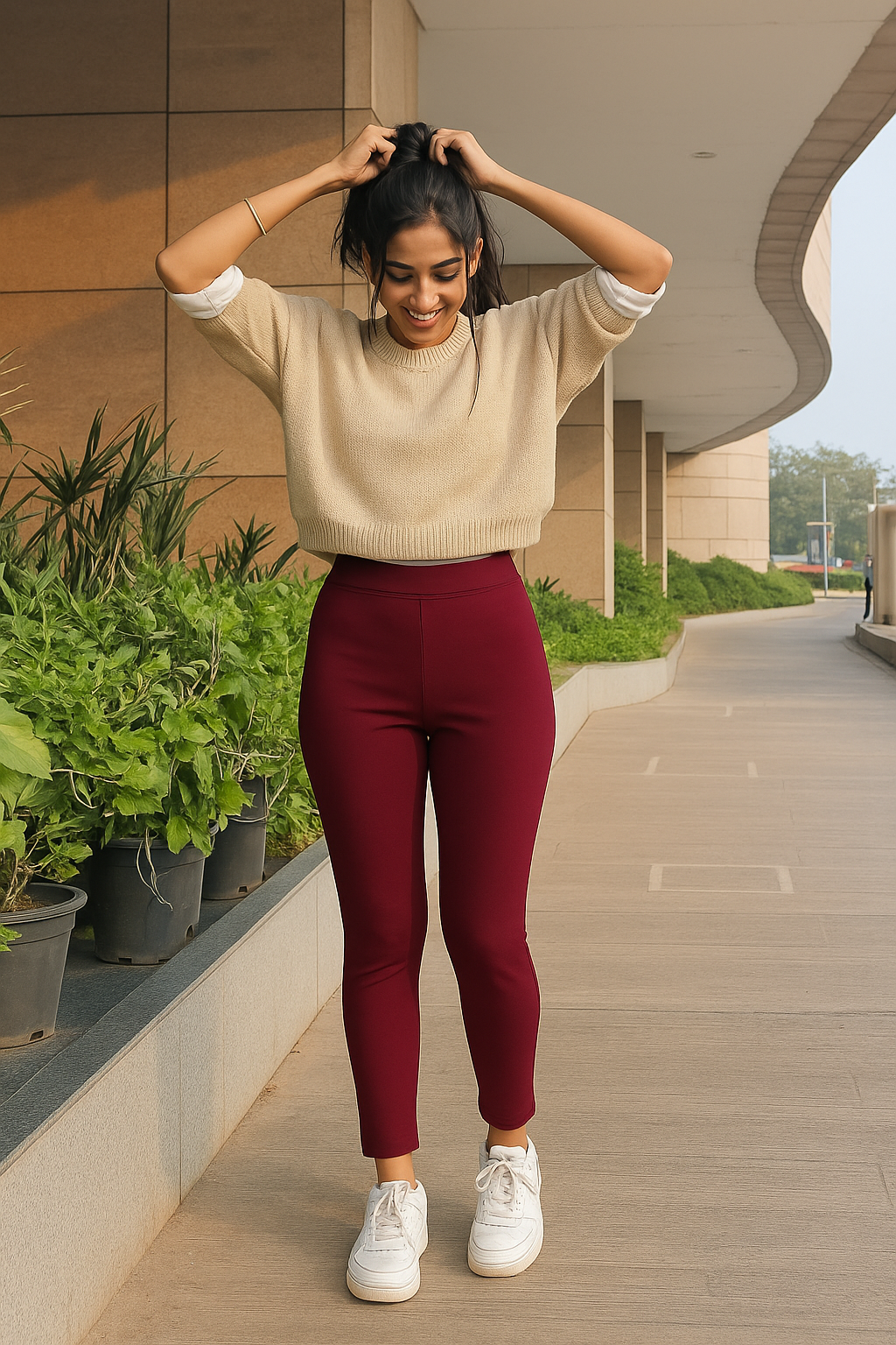 Plum Women's Cotton Lycra Solid Straight Pant