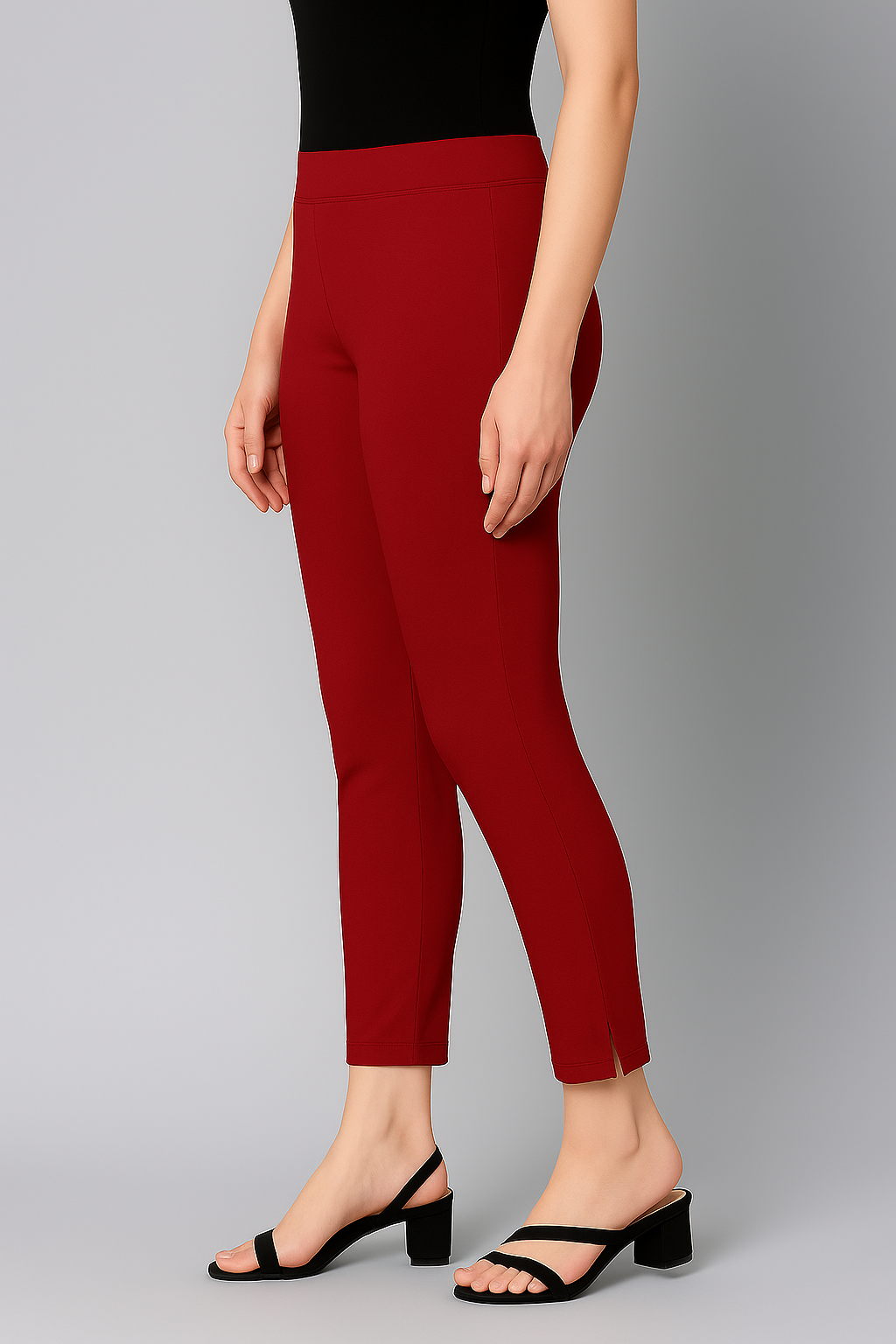 Blood Red Women's Cotton Lycra Solid Straight Pant