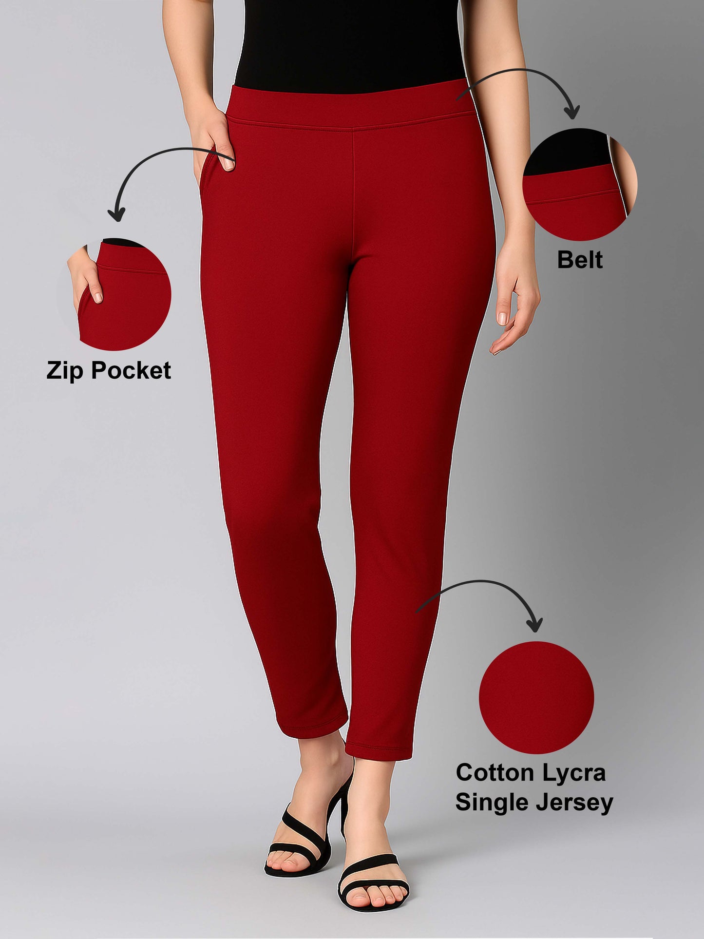 Blood Red Women's Cotton Lycra Solid Straight Pant