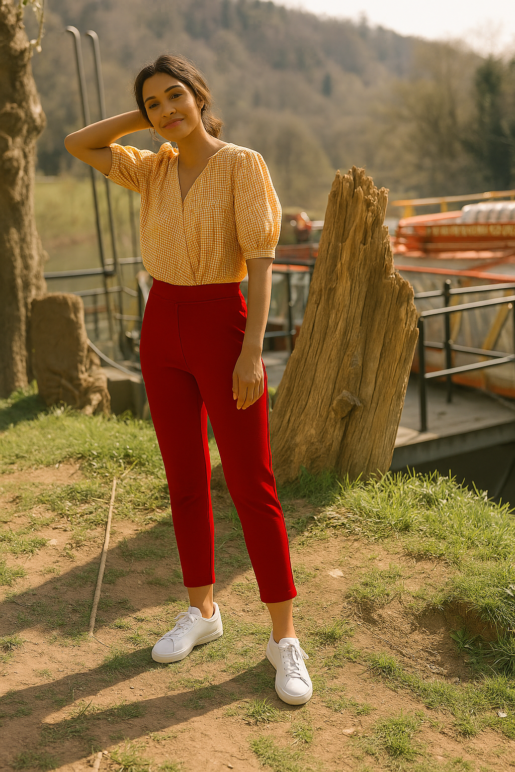 Blood Red Women's Cotton Lycra Solid Straight Pant