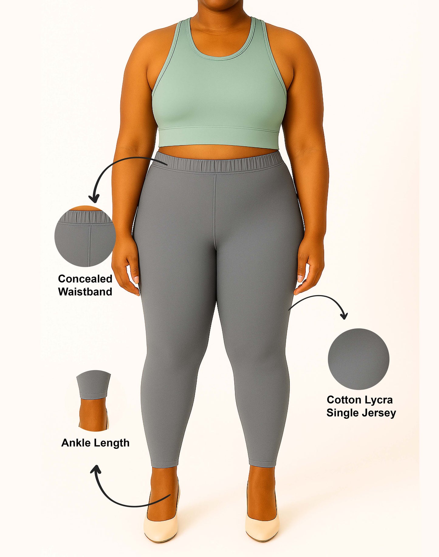 Steel Grey Women's Ankle Length Plus Size Stretchable Cotton Lycra Leggings