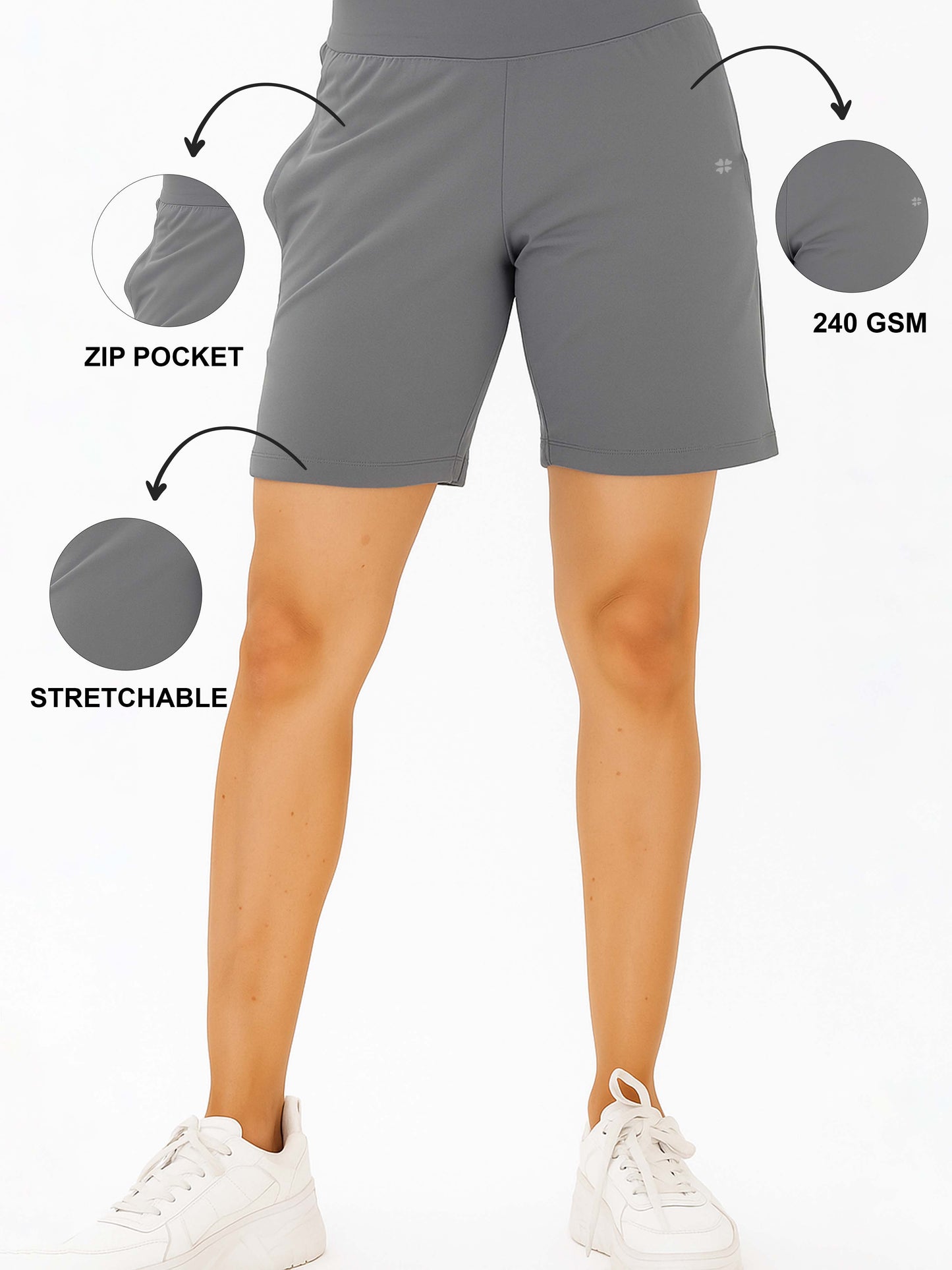Steel Grey Women's Solid Regular Fit Lycra Shorts
