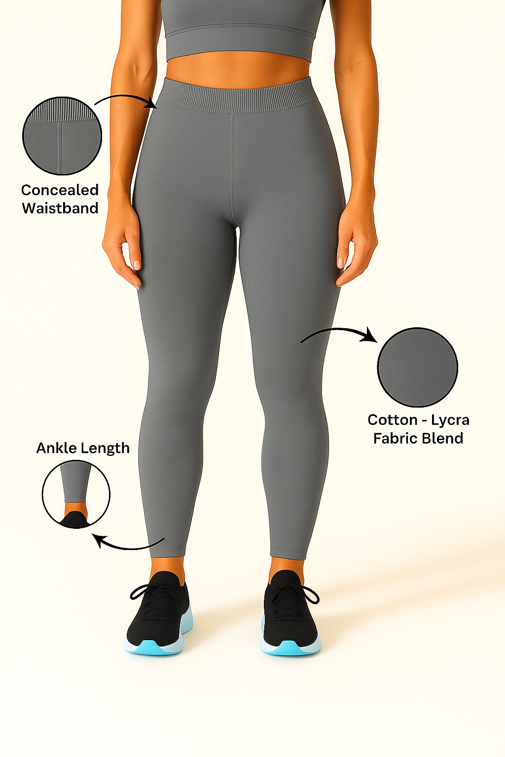 Steel Grey Women's Ankle Length Stretchable Cotton Lycra Leggings