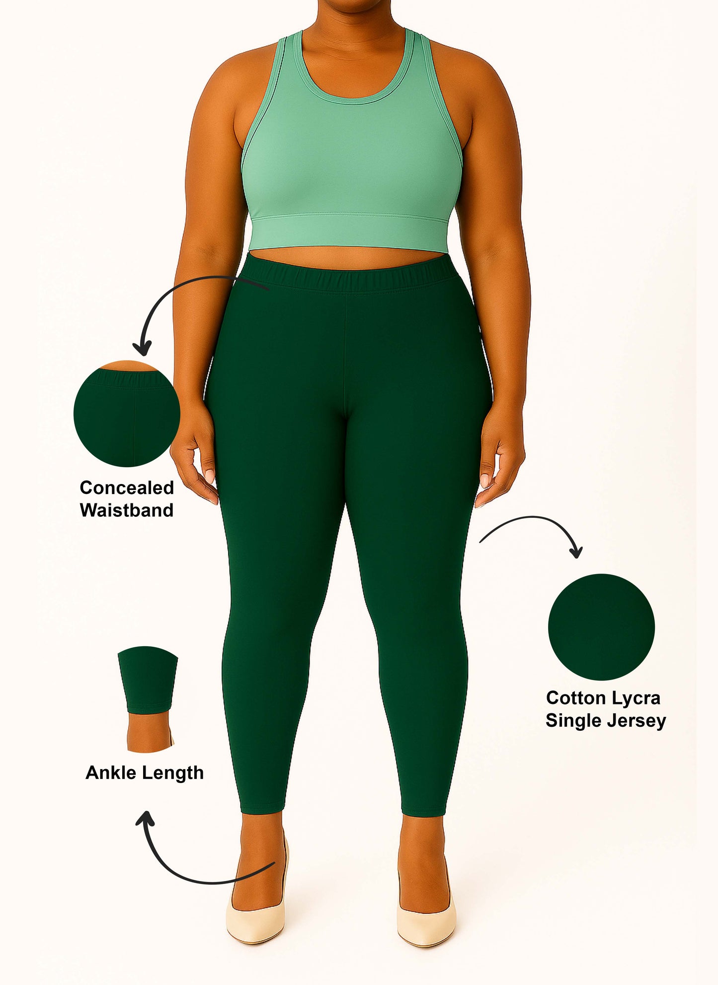 Teal Women's Ankle Length Plus Size Stretchable Cotton Lycra Leggings