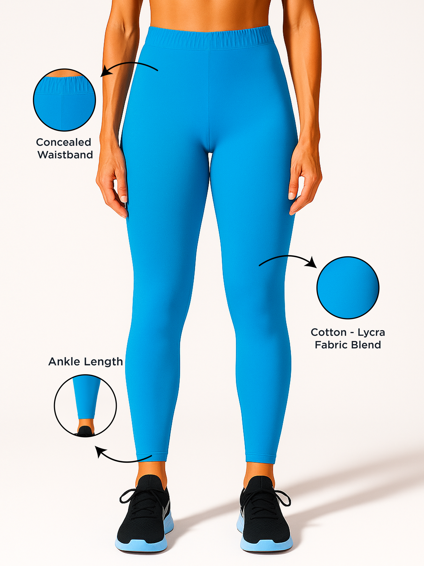 Turquoise Blue Women's Ankle Length Stretchable Cotton Lycra Leggings