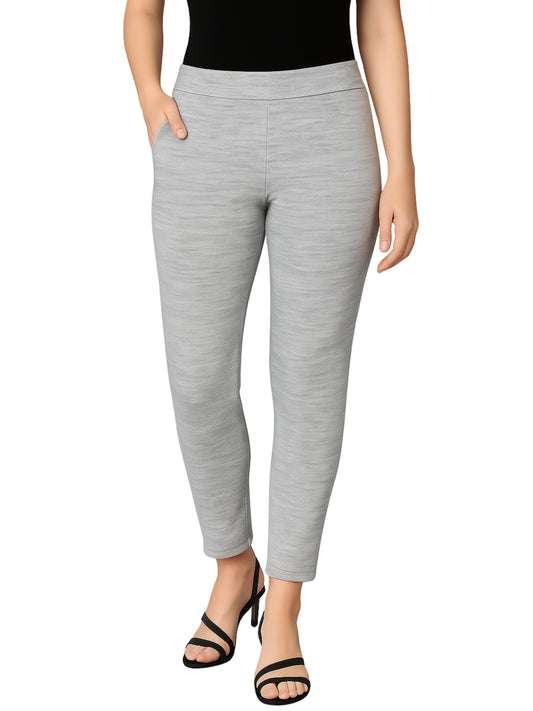 Grey Melange Women's Cotton Lycra Solid Straight Pant