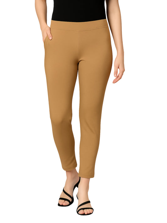 Biscuit Women's Cotton Lycra Solid Straight Pant