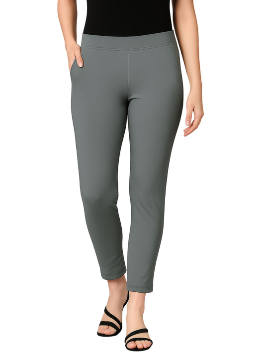 Pearl River Women's Cotton Lycra Solid Straight Pant