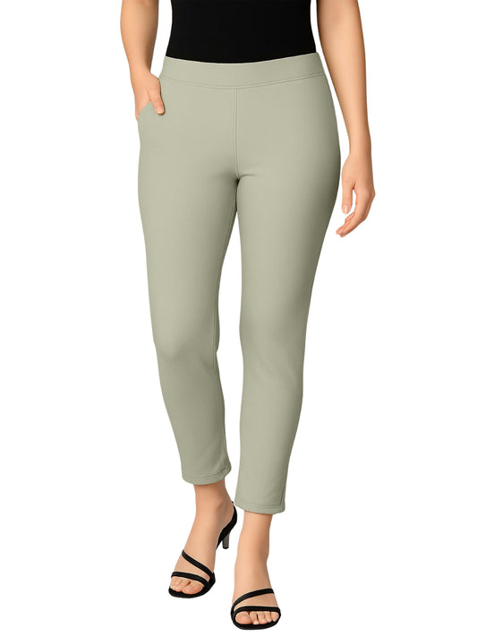 Ecru Women's Cotton Lycra Solid Straight Pant
