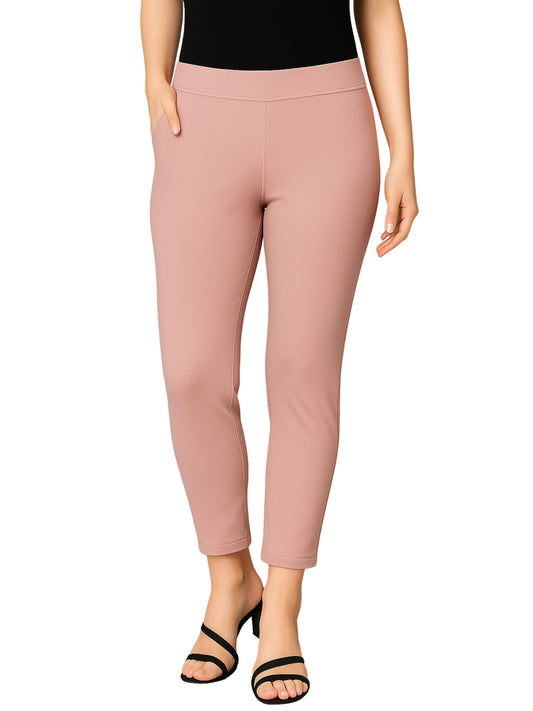 Rose Pink Women's Cotton Lycra Solid Straight Pant
