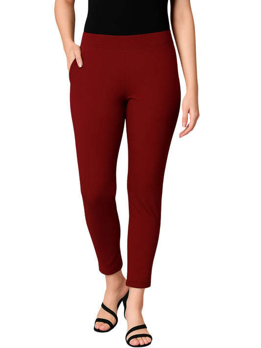 Light Maroon Women's Cotton Lycra Solid Straight Pant