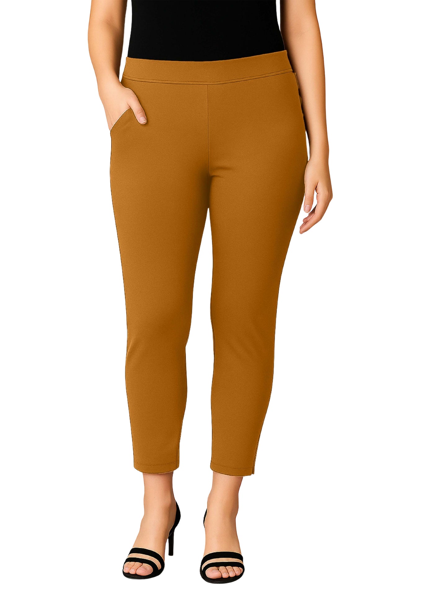 Camel Women's Cotton Lycra Solid Straight Pant