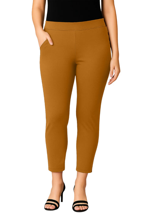 Camel Women's Cotton Lycra Solid Straight Pant