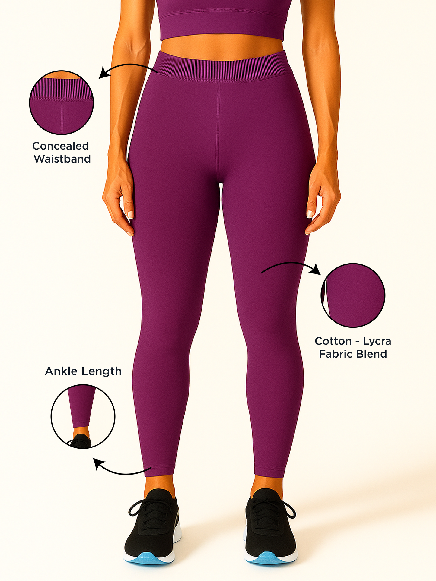 Vivid Viola Women's Ankle Length Stretchable Cotton Lycra Leggings