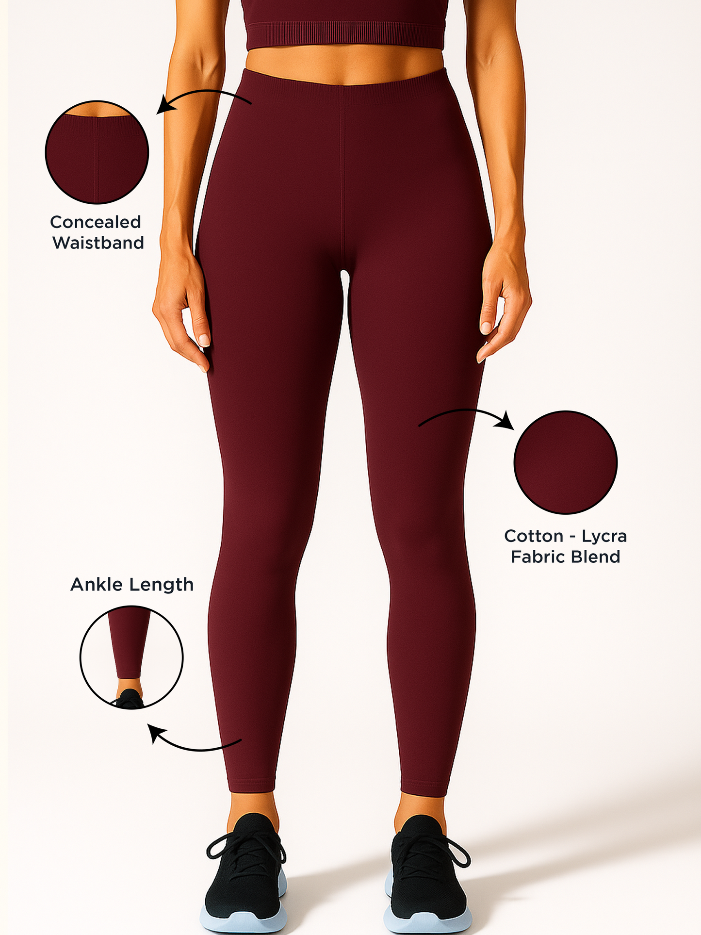 Wine Women's Ankle Length Stretchable Cotton Lycra Leggings