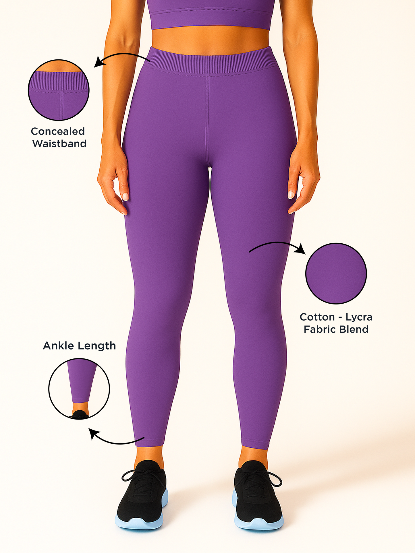 Wisteria Women's Ankle Length Stretchable Cotton Lycra Leggings
