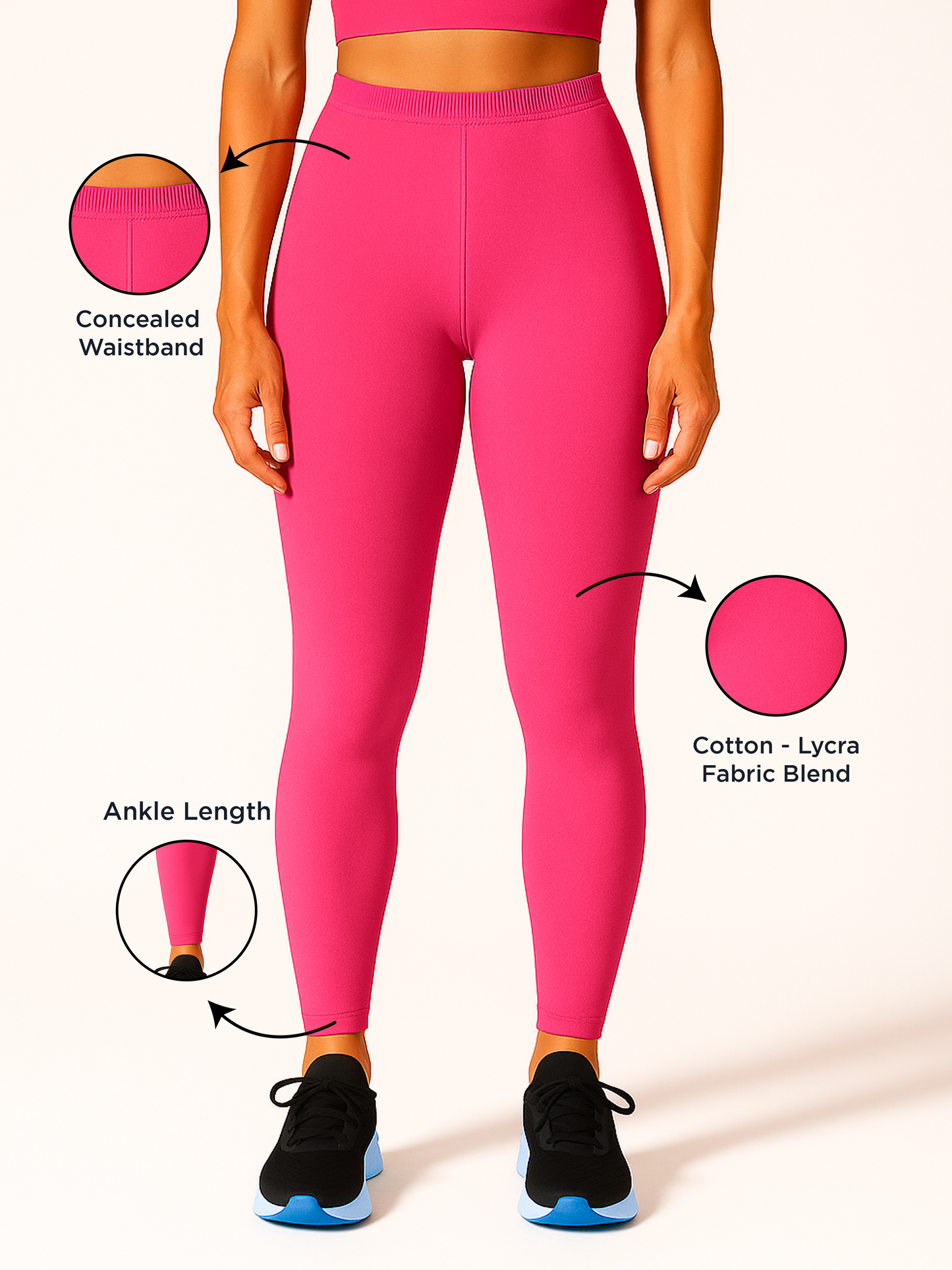 Young Fuchsia Women's Ankle Length Stretchable Cotton Lycra Leggings