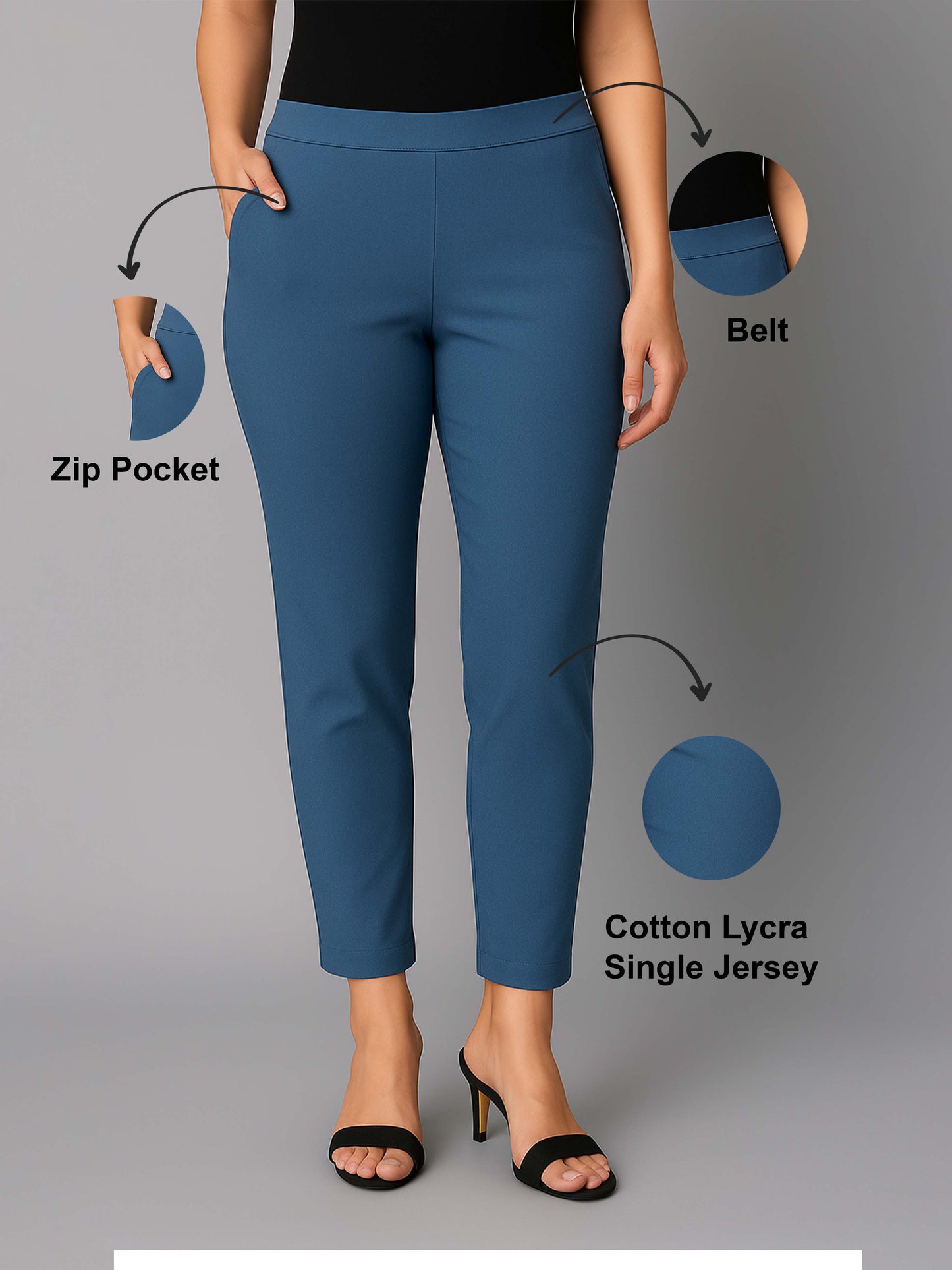 Airforce Blue Women's Cotton Lycra Solid Straight Pant