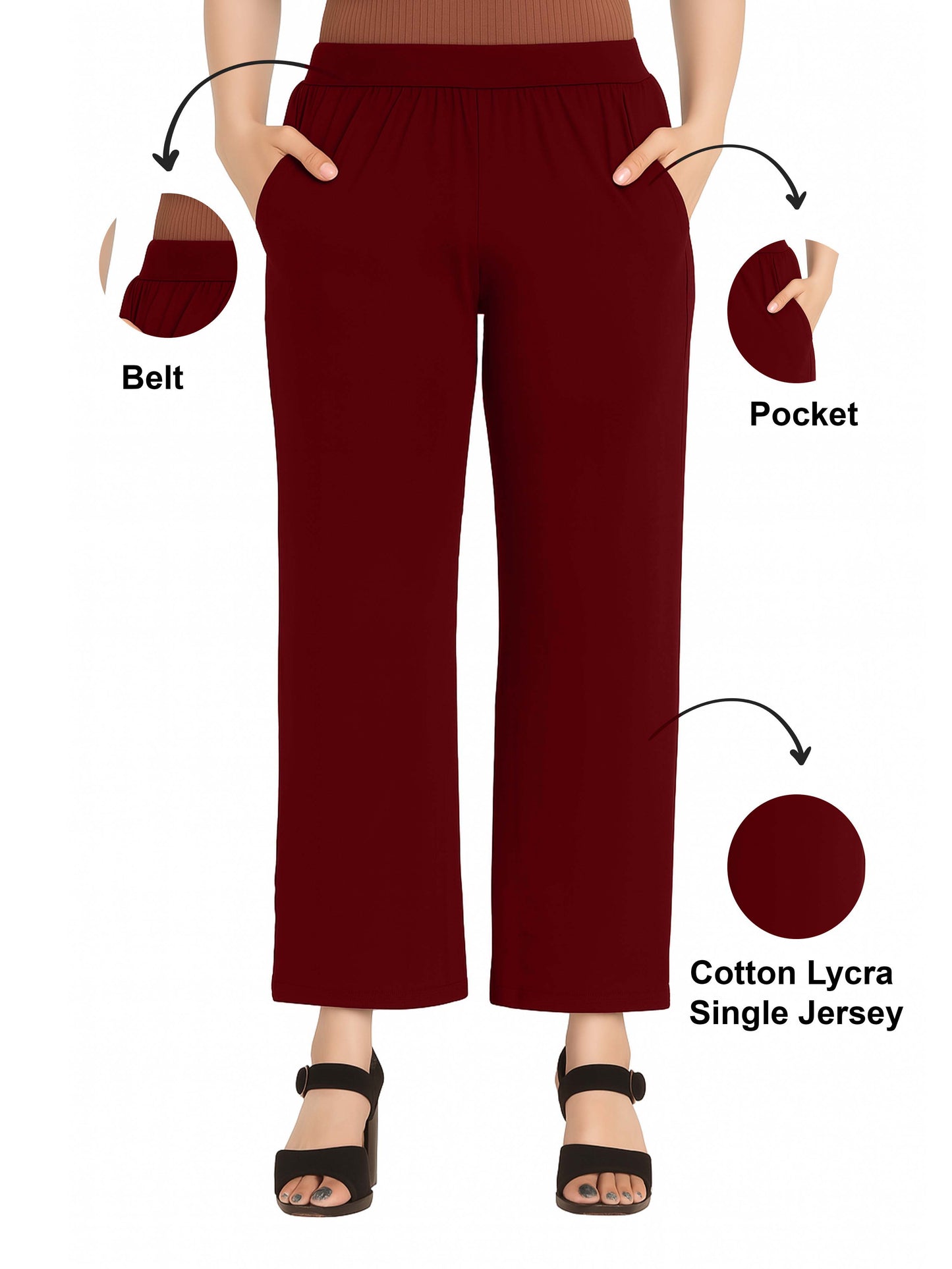 Maroon Women's Solid Relaxed Fit Pant