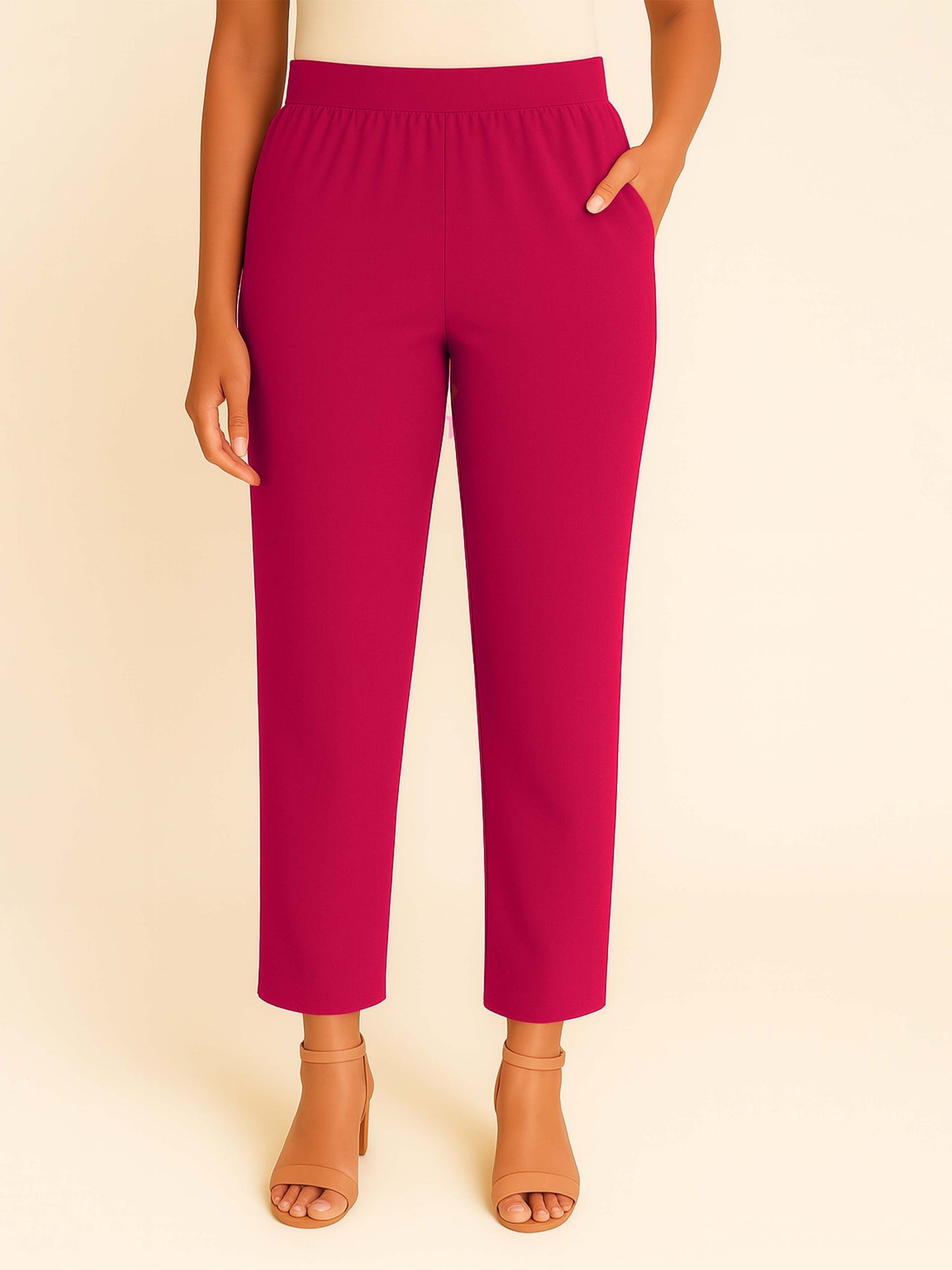 Bright Pink Women's Solid Cotton Lycra Kurti Pant