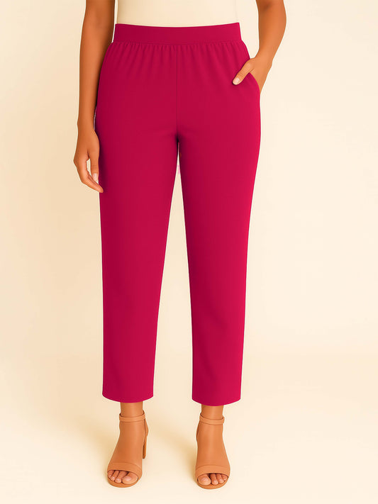 Bright Pink Women's Solid Cotton Lycra Kurti Pant