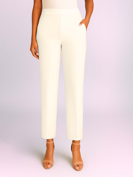 Off White Women's Solid Cotton Lycra Kurti Pant