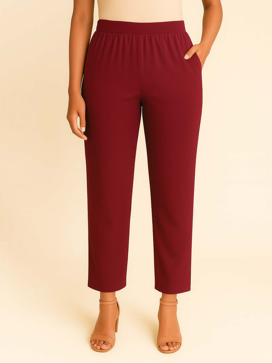Maroon Women's Solid Cotton Lycra Kurti Pant