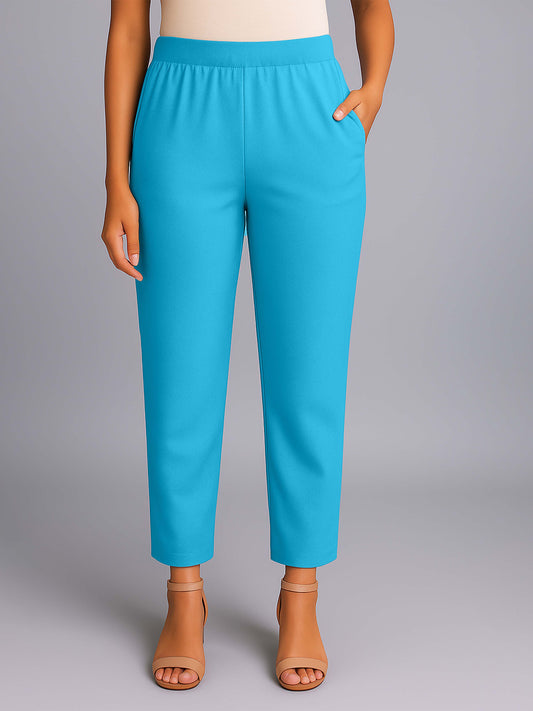 Light Blue Women's Solid Cotton Lycra Kurti Pant