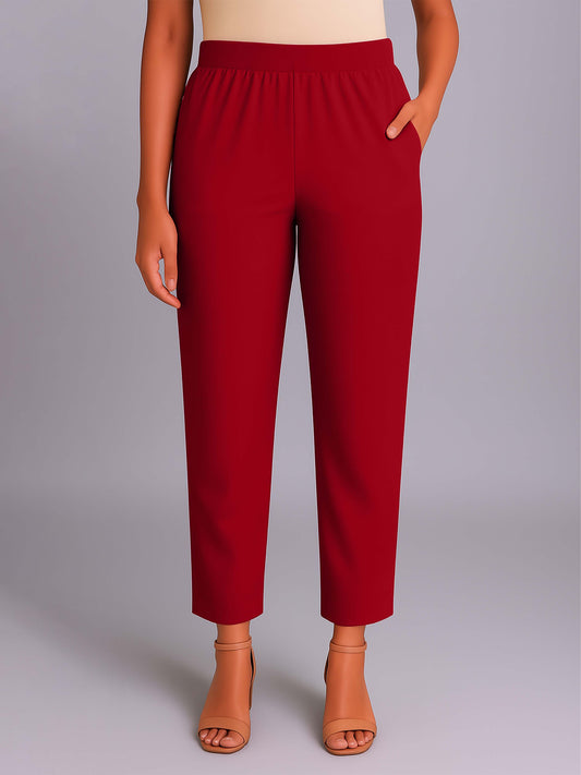 Blood Red Women's Solid Cotton Lycra Kurti Pant