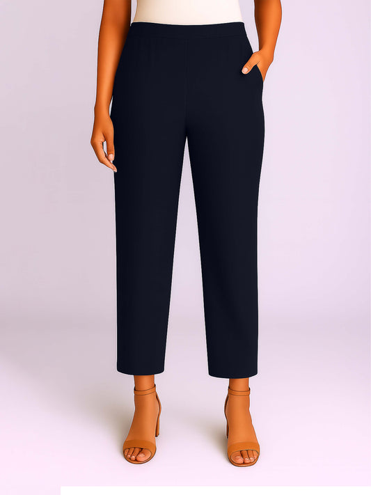 Navy Women's Solid Cotton Lycra Kurti Pant