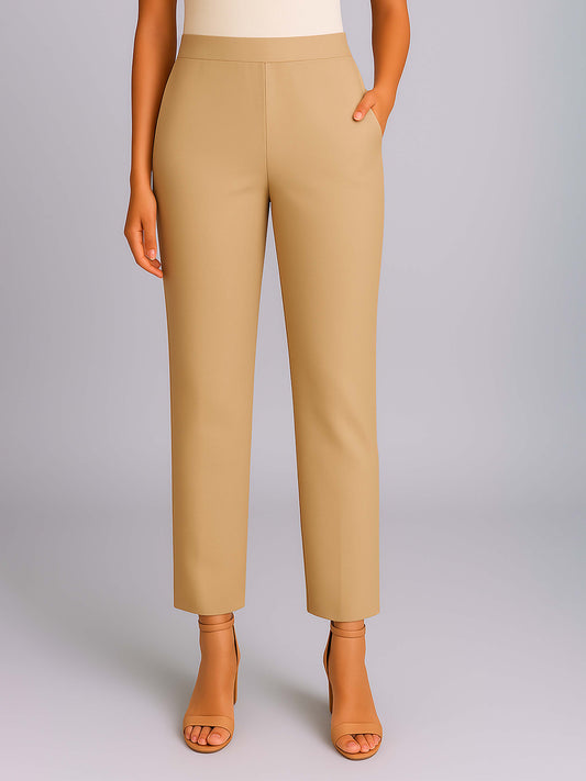 Lt. Beige Women's Solid Cotton Lycra Kurti Pant