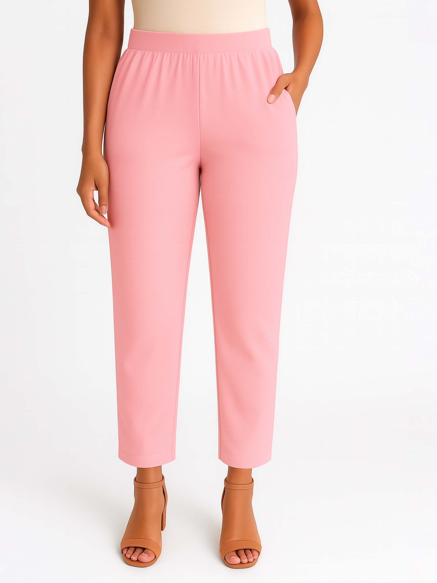 Baby Pink Women's Solid Cotton Lycra Kurti Pant