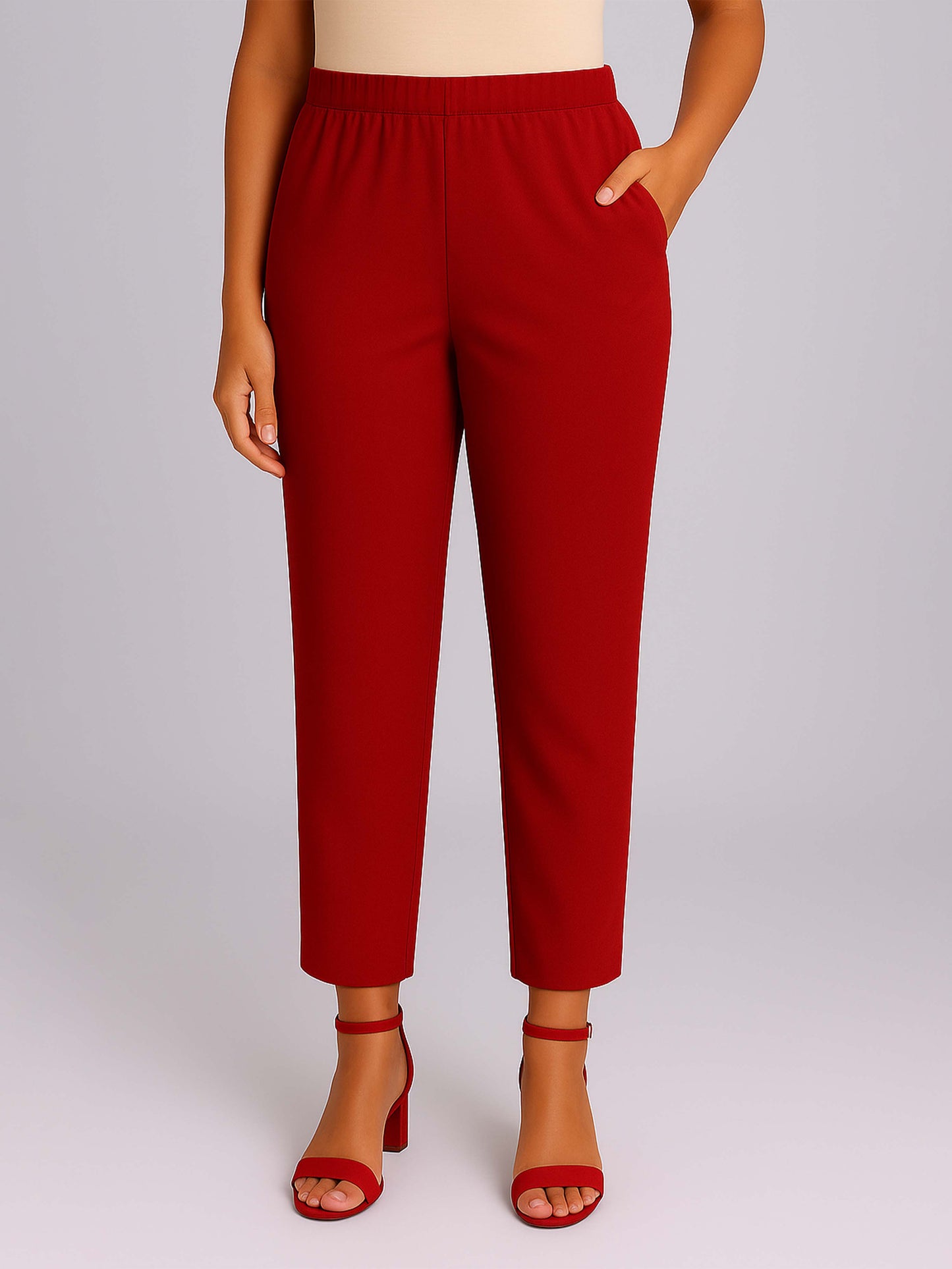 Red Women's Solid Cotton Lycra Kurti Pant