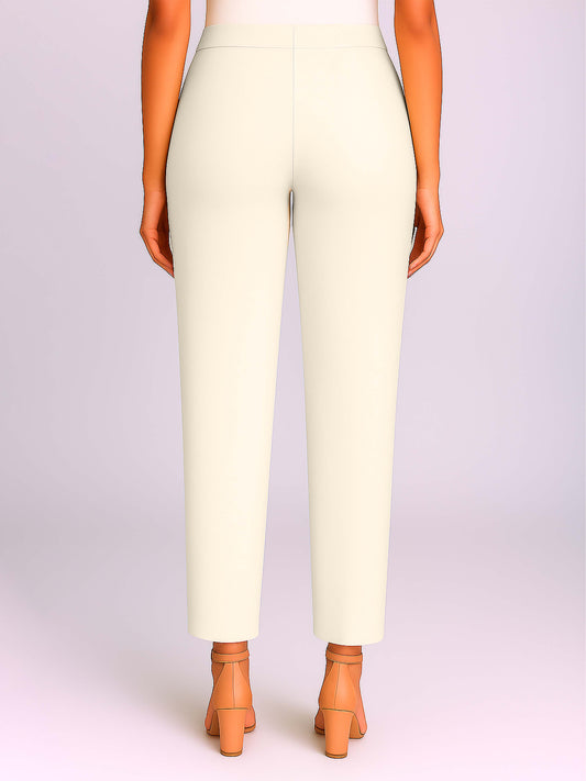 Off White Women's Solid Cotton Lycra Kurti Pant