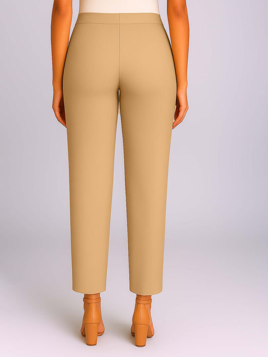 Cream Women's Solid Cotton Lycra Kurti Pant
