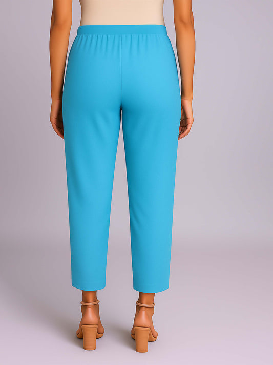 Light Blue Women's Solid Cotton Lycra Kurti Pant