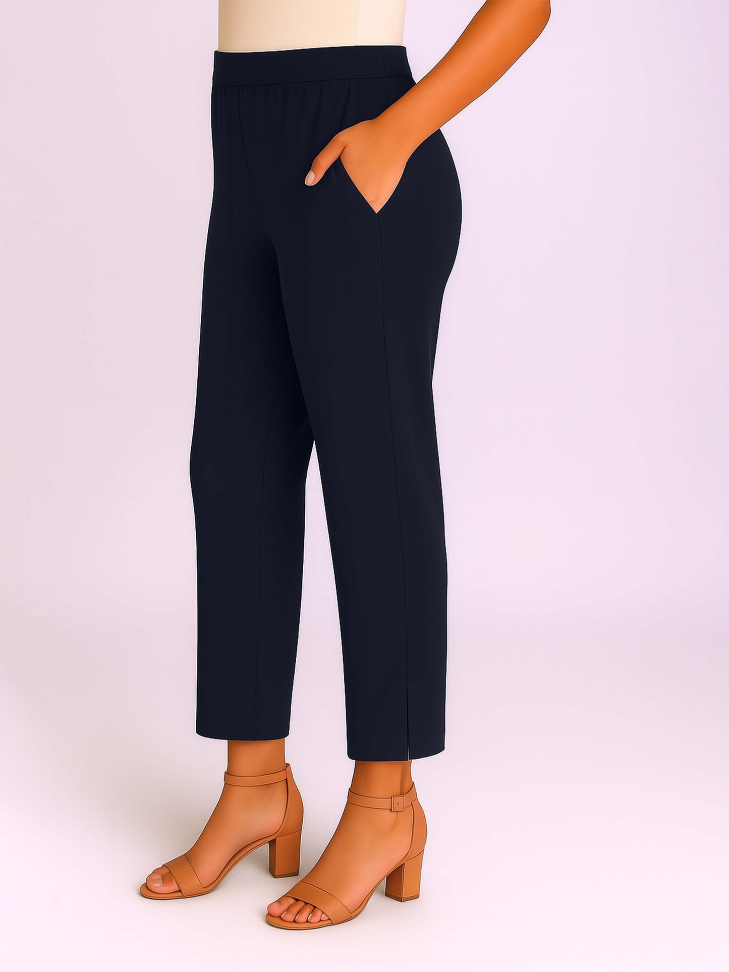 Navy Women's Solid Cotton Lycra Kurti Pant