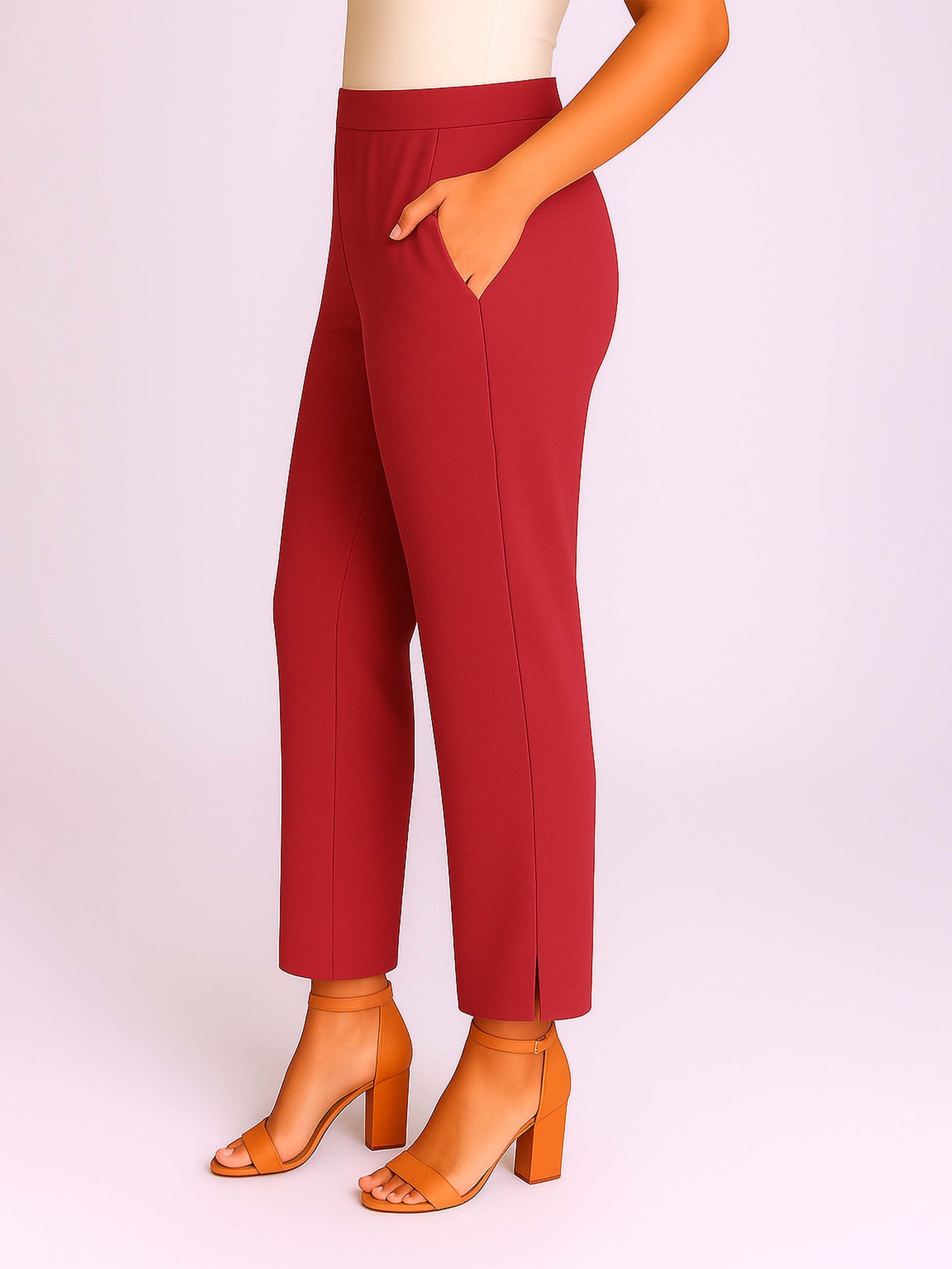 Light Maroon Women's Solid Cotton Lycra Kurti Pant