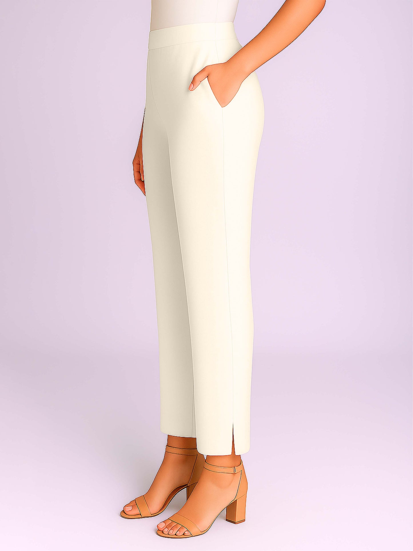Off White Women's Solid Cotton Lycra Kurti Pant