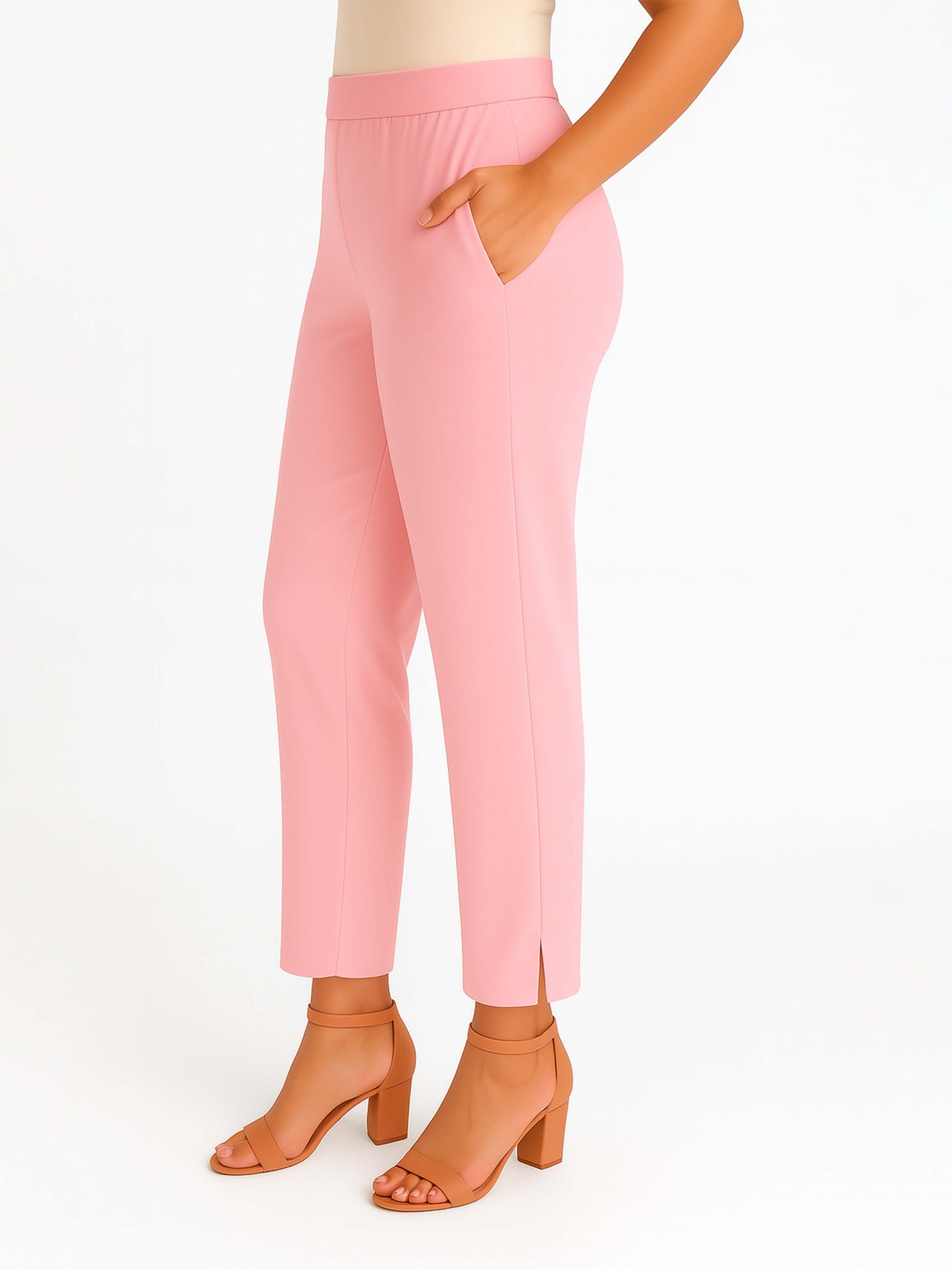 Baby Pink Women's Solid Cotton Lycra Kurti Pant