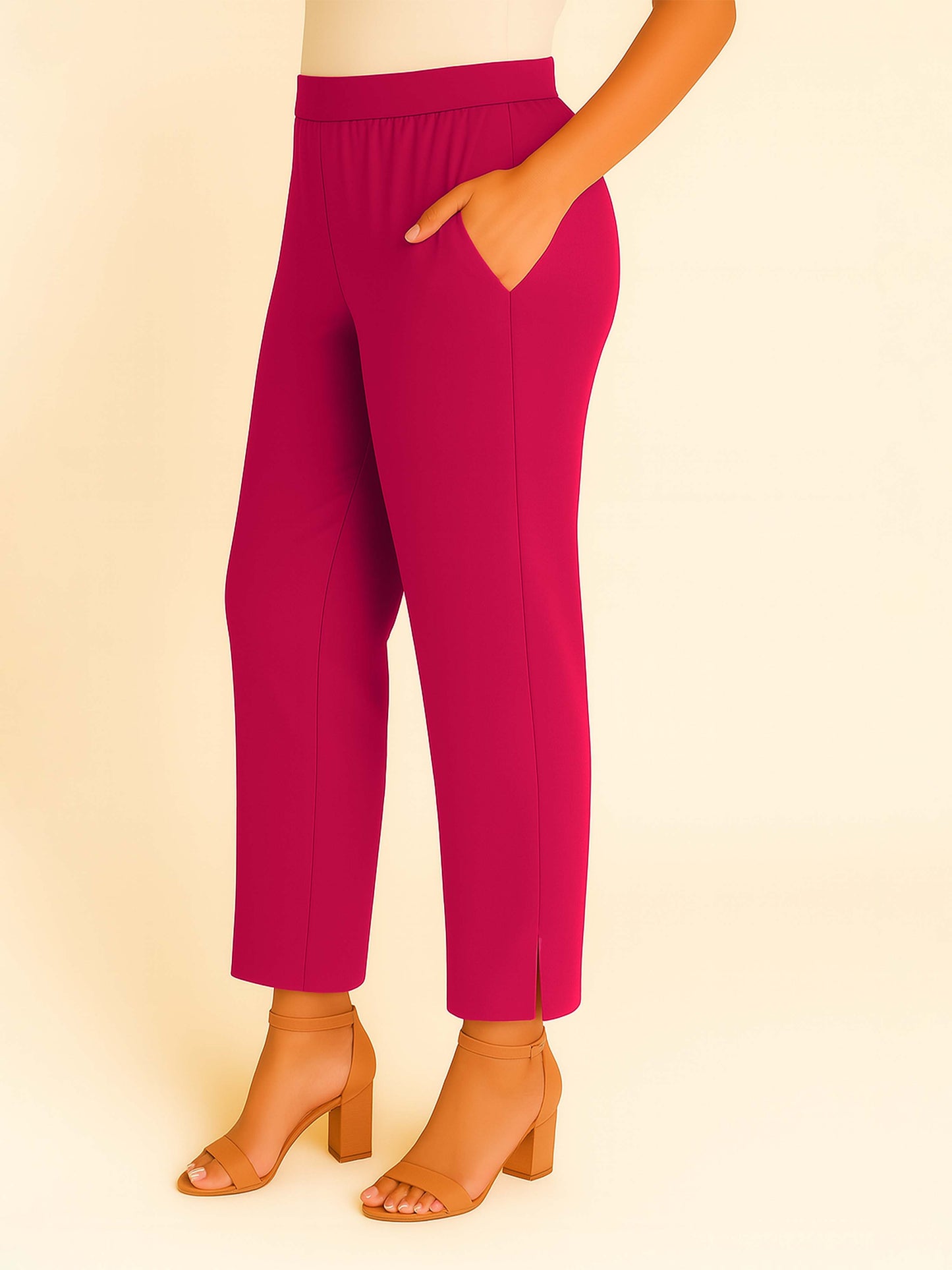 Bright Pink Women's Solid Cotton Lycra Kurti Pant