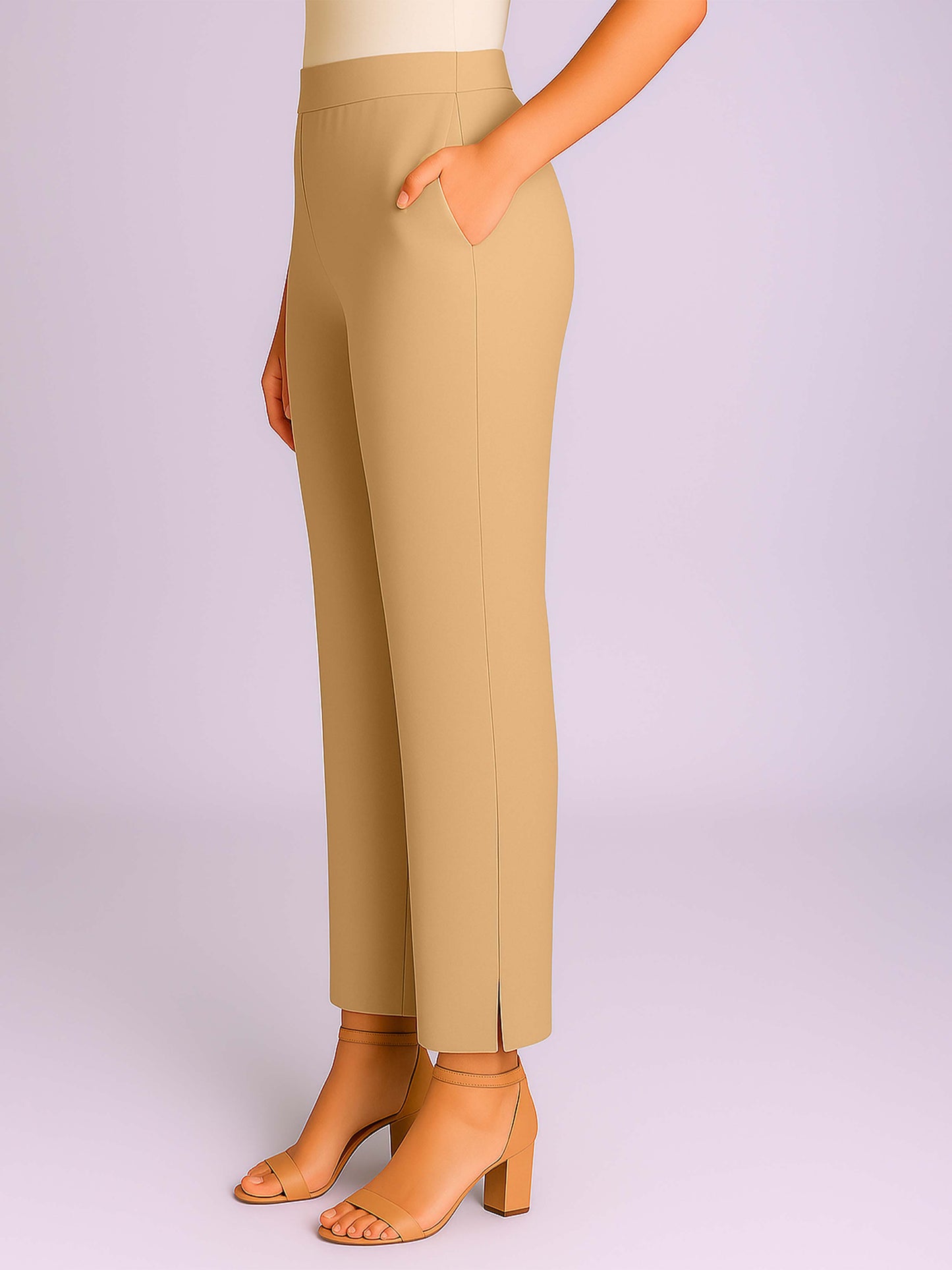 Cream Women's Solid Cotton Lycra Kurti Pant