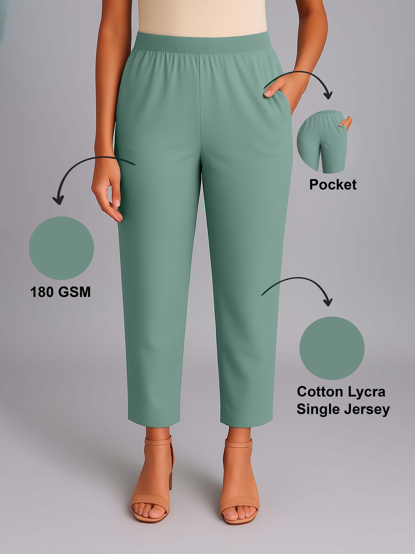 Steel Green Women's Solid Cotton Lycra Kurti Pant