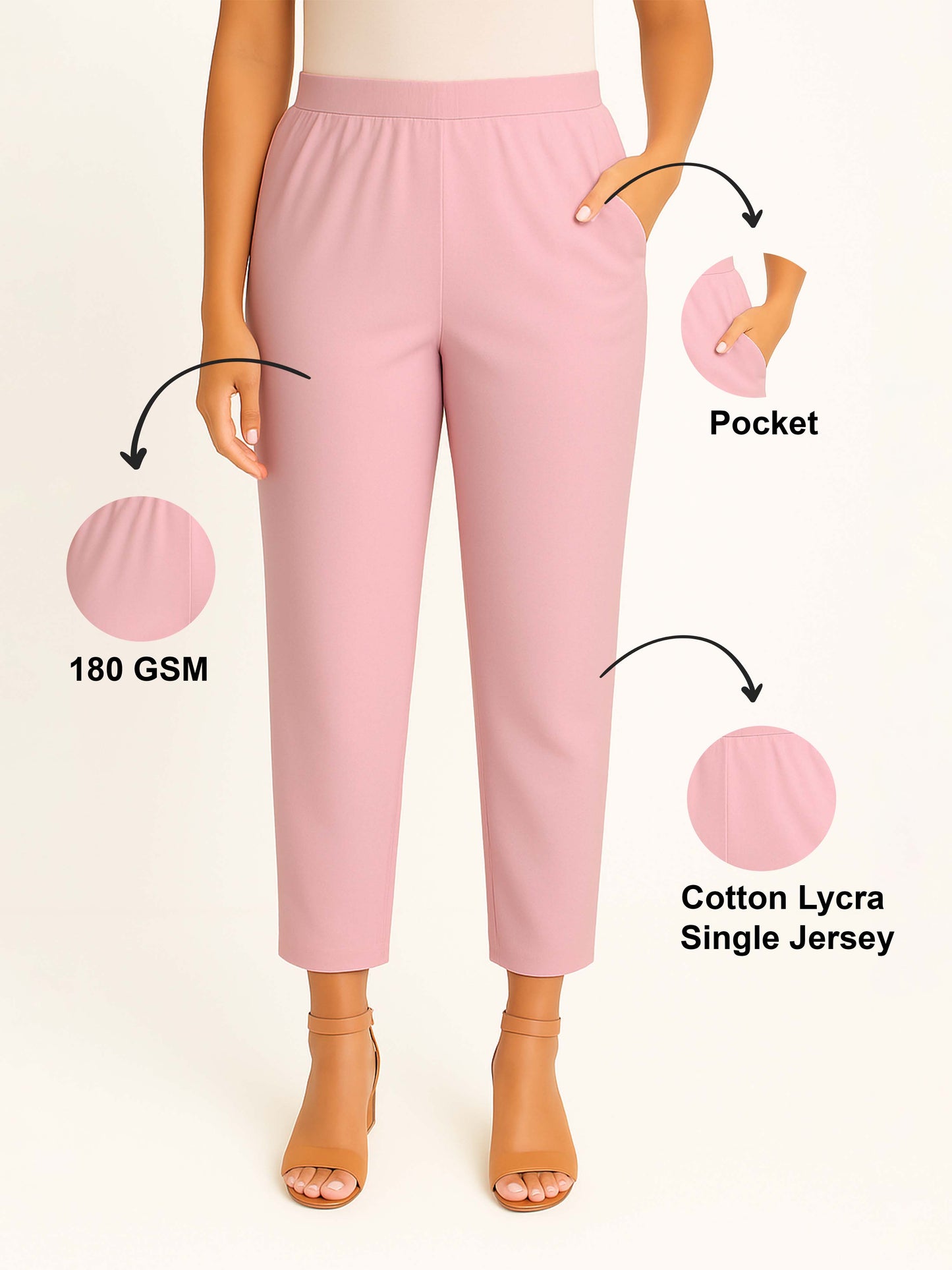 Rose Pink Women's Solid Cotton Lycra Kurti Pant