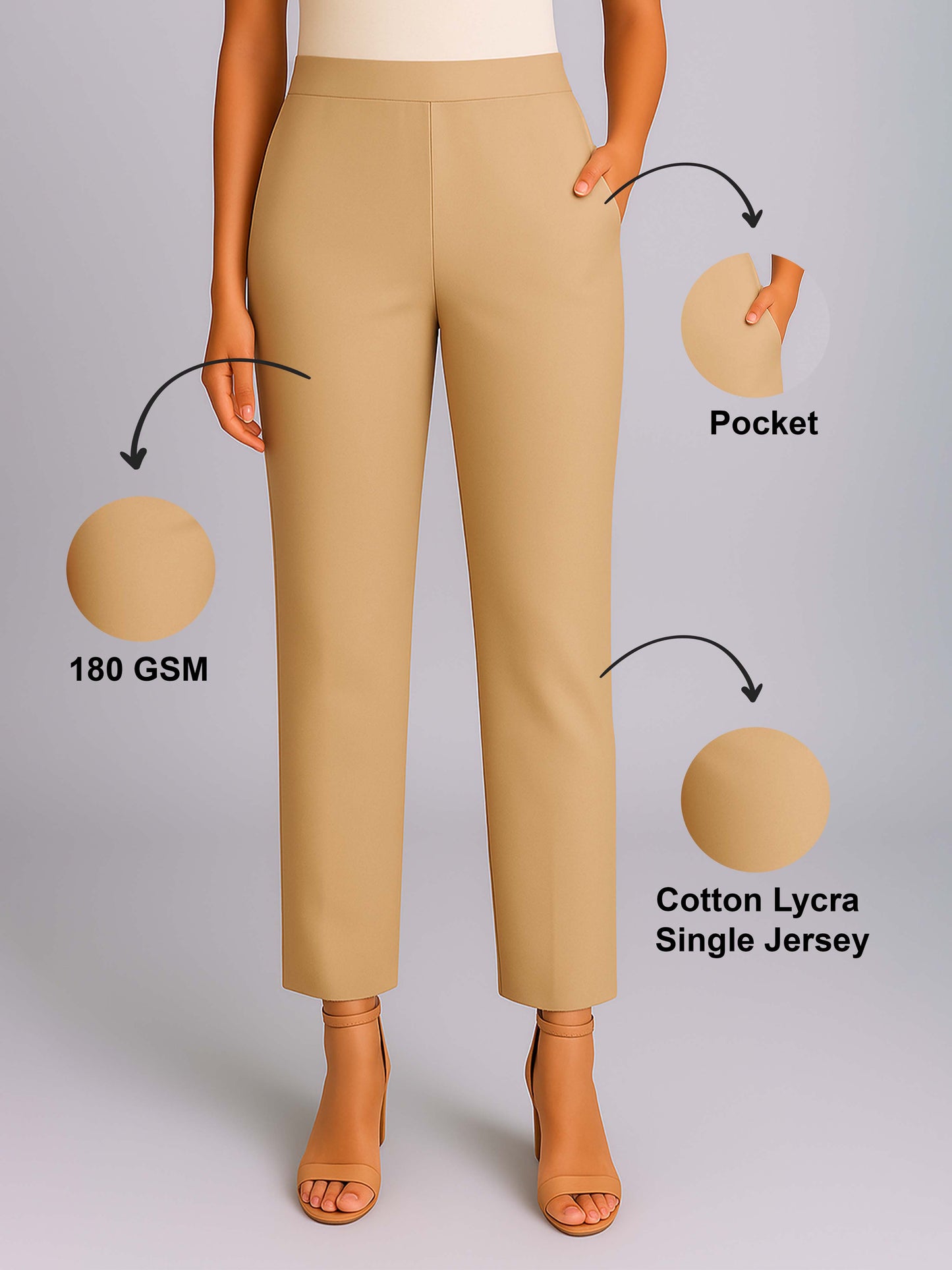 Cream Women's Solid Cotton Lycra Kurti Pant