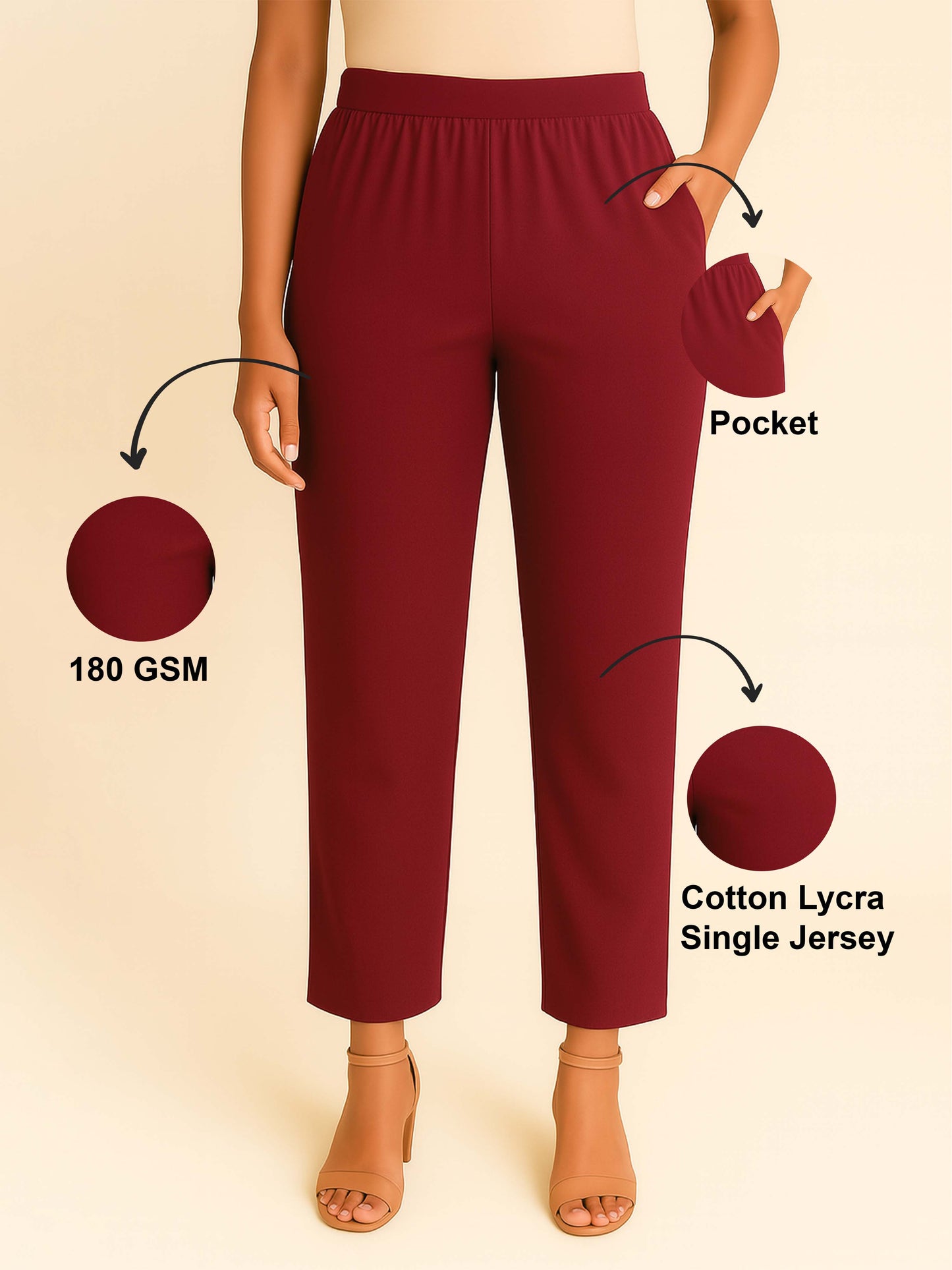 Maroon Women's Solid Cotton Lycra Kurti Pant