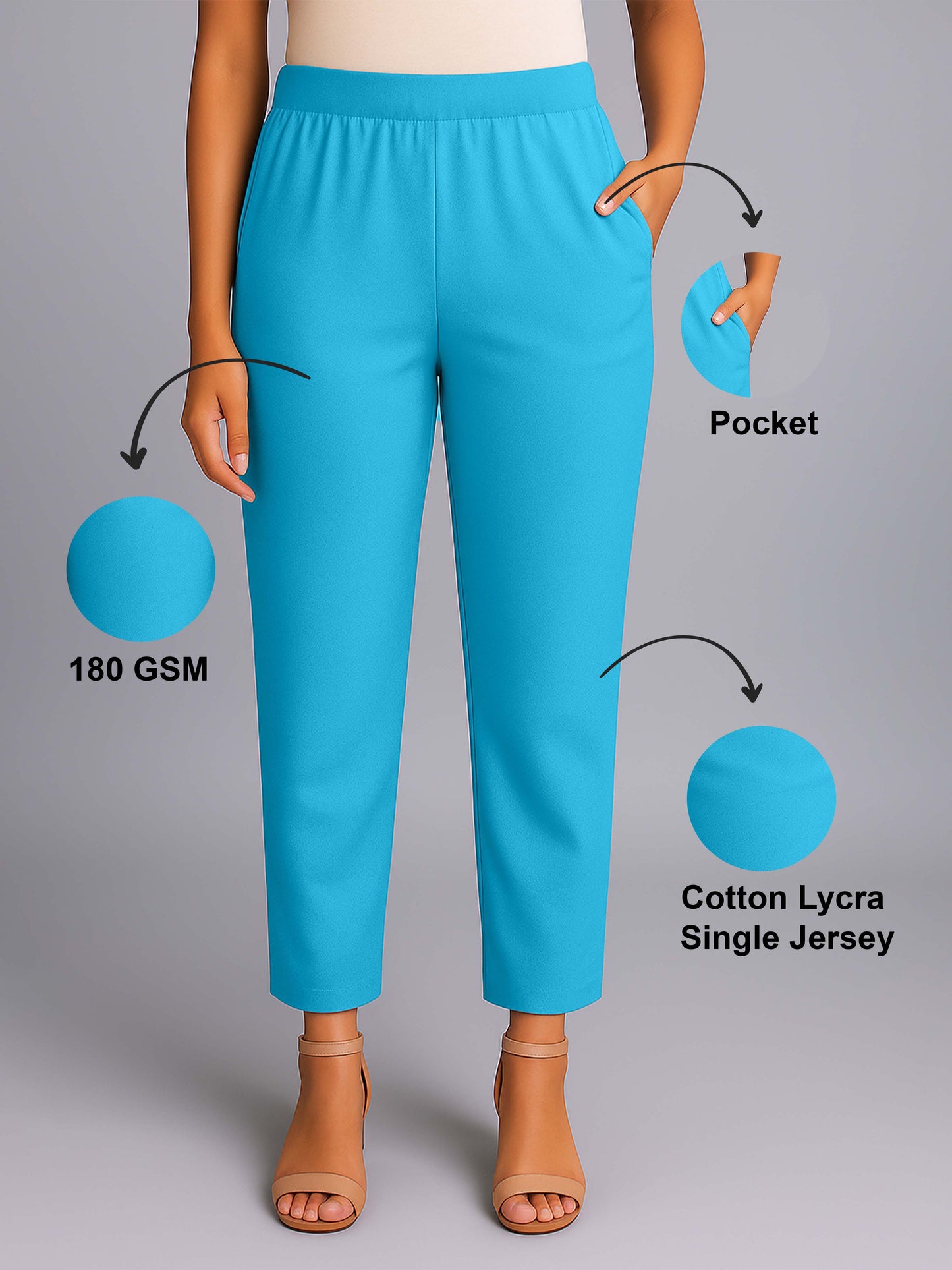 Light Blue Women's Solid Cotton Lycra Kurti Pant