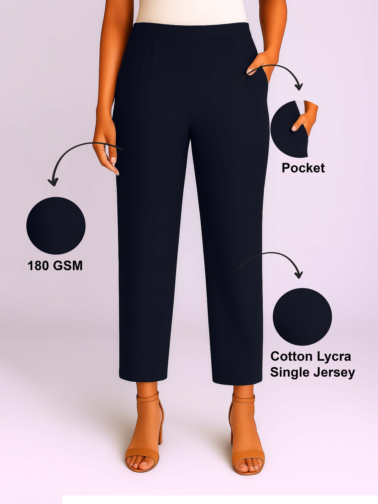 Navy Women's Solid Cotton Lycra Kurti Pant