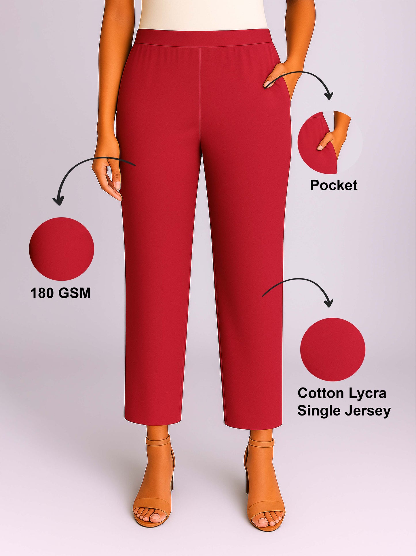 Light Maroon Women's Solid Cotton Lycra Kurti Pant
